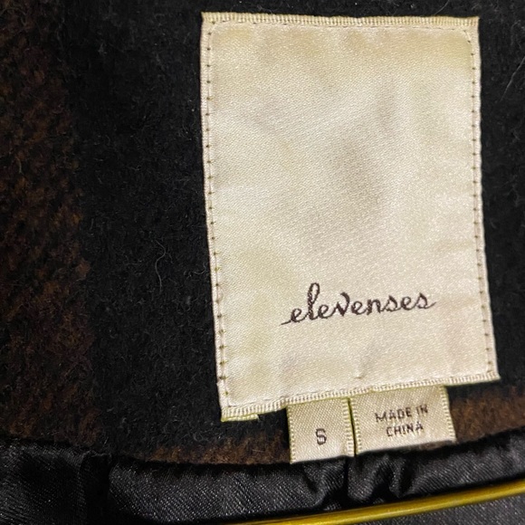 Elevenses Womens Wool blend Plaid Brown and Black Pea Coat Anthropologie size S - Picture 9 of 11